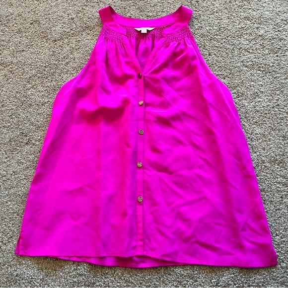 Lilly Pulitzer Hot Pink Sleeveless Silk Bailey Top - Picture 2 of 5